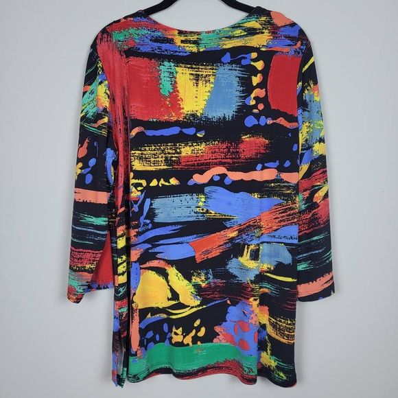 Jess & Jane Womens Large Abstract Tunic Top Button Details Wearable Art Colorful - Picture 2 of 8